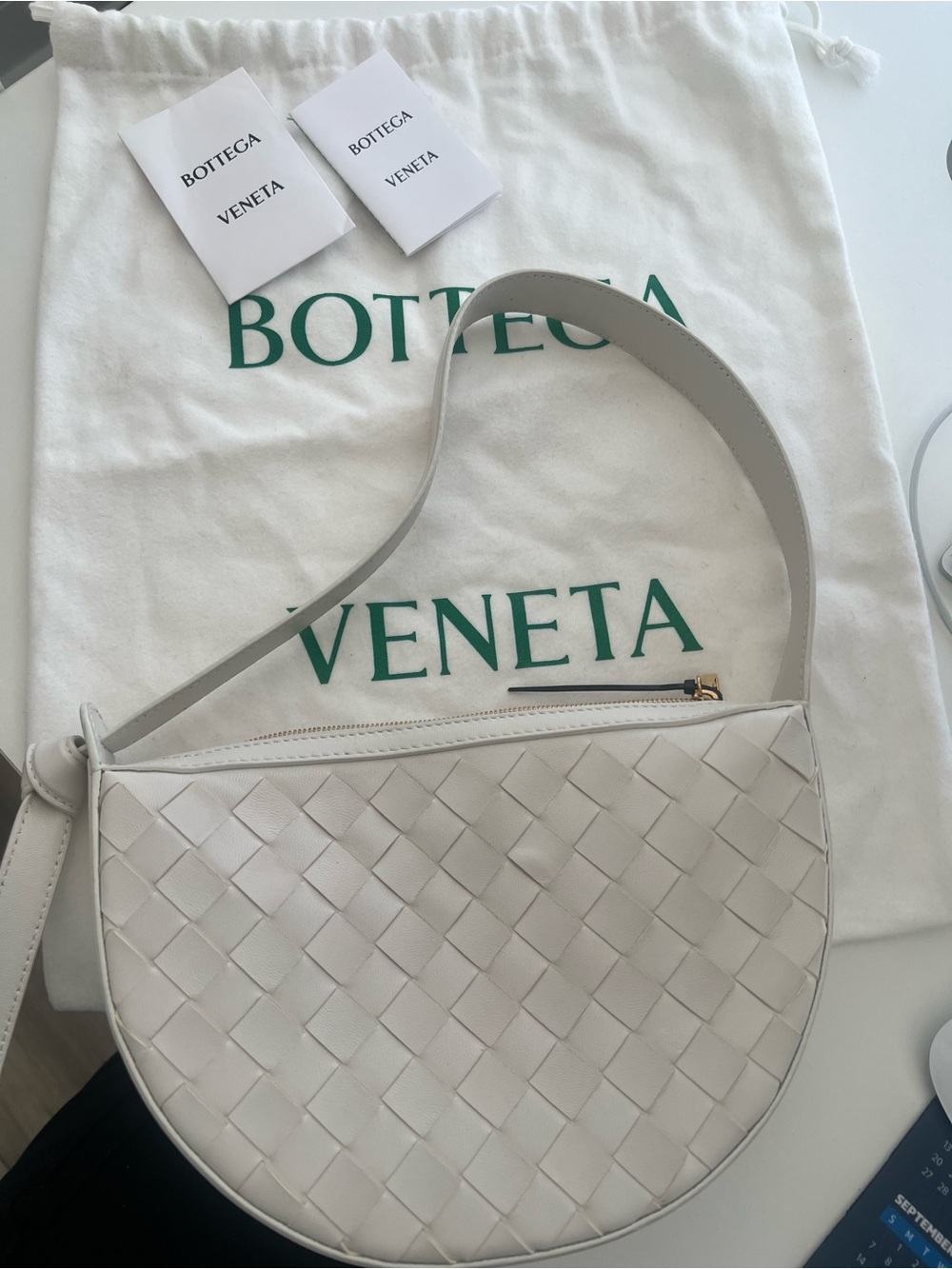 Bottega Veneta Cream Intrecciato Half-Moon Shoulder Bag
